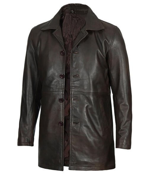 Danny Mens Dark Brown Leather Coat - Image 4