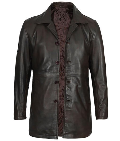 Danny Mens Dark Brown Leather Coat - Image 2