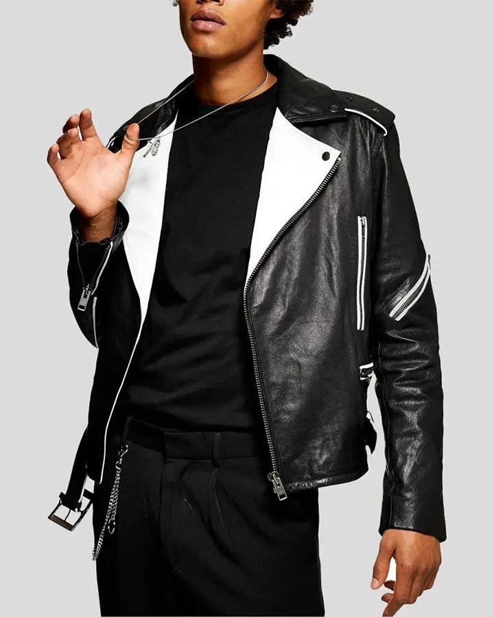 COLVERT BLACK & WHITE MOTORCYCLE LEATHER JACKET