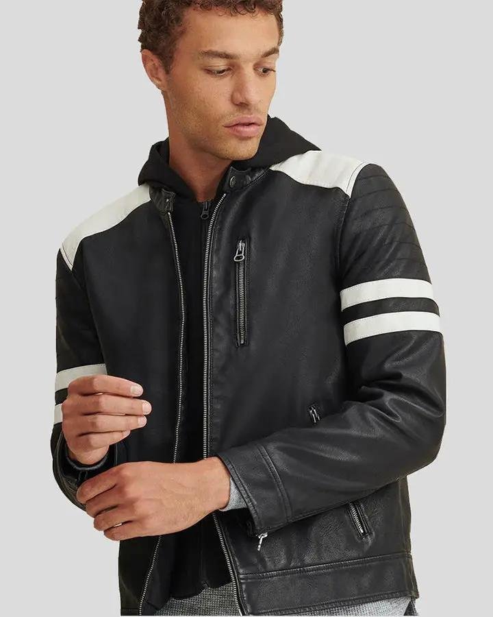 CODY BLACK BIKER LEATHER JACKET - Image 2