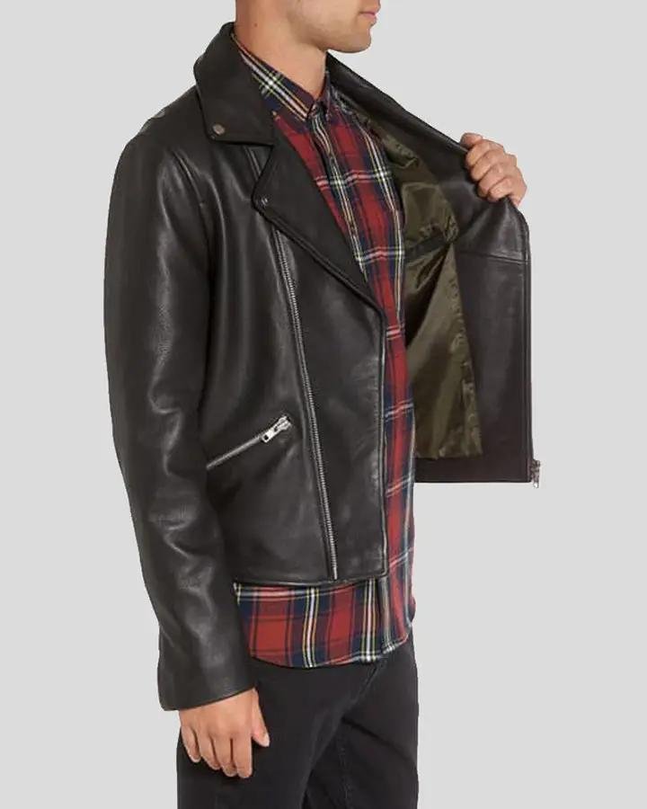 CADEN BLACK BIKER LEATHER JACKET - Image 3