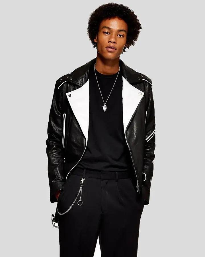 COLVERT BLACK & WHITE MOTORCYCLE LEATHER JACKET - Image 2