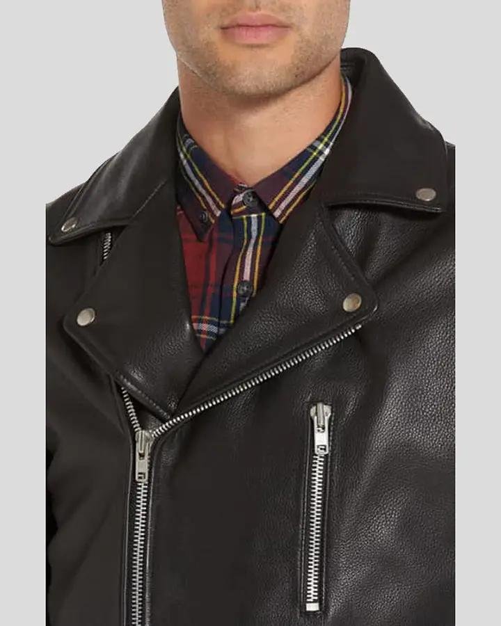 CADEN BLACK BIKER LEATHER JACKET - Image 2