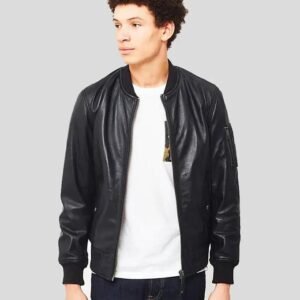 LEON BLACK BOMBER GENUINE LEATHER JACKET