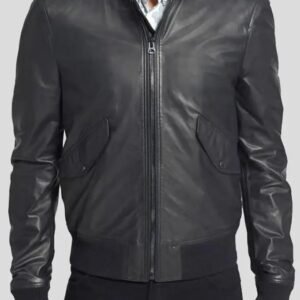 LYMO BLACK BOMBER LEATHER JACKET
