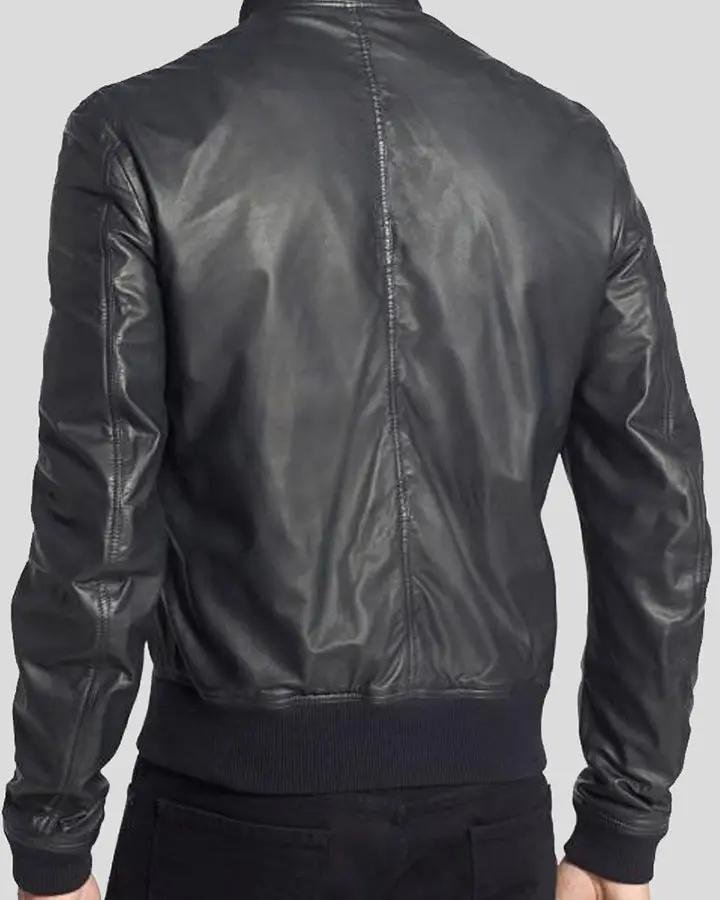LYMO BLACK BOMBER LEATHER JACKET - Image 2