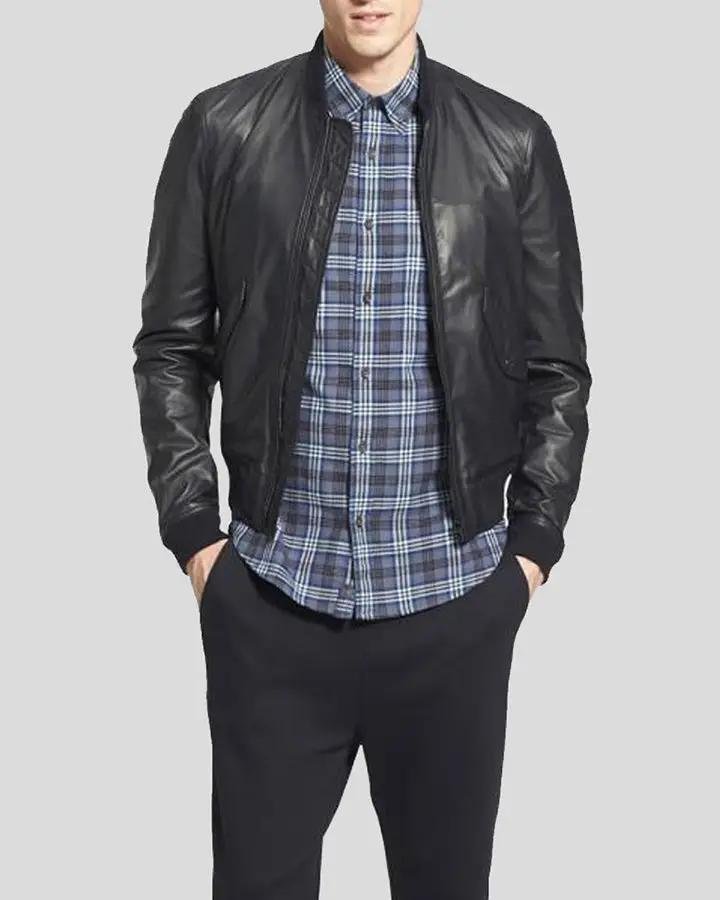 LYMO BLACK BOMBER LEATHER JACKET - Image 3