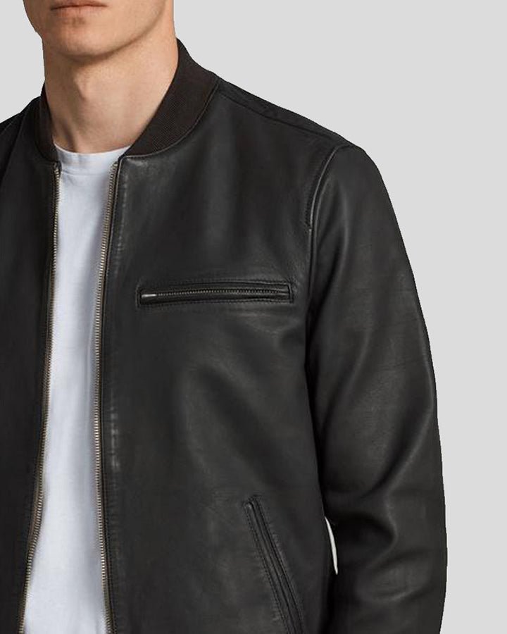 DENZEL BLACK BOMBER LEATHER JACKET - Image 4