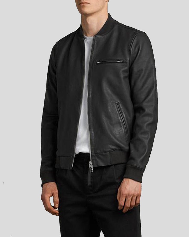 DENZEL BLACK BOMBER LEATHER JACKET - Image 2