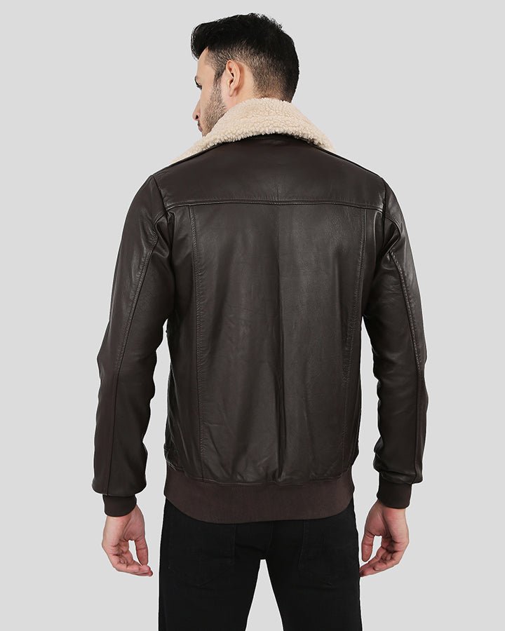 KNOX BROWN BOMBER LEATHER JACKET WITH REMOVABLE COLLAR - Image 7