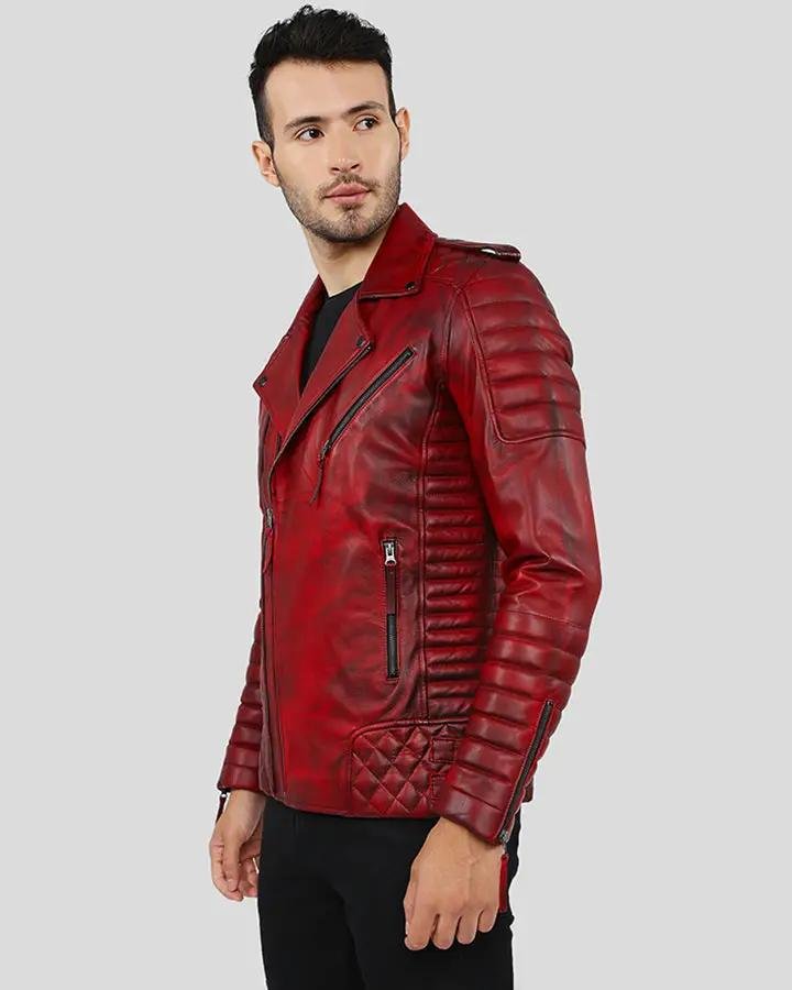 BURKE DISTRESSED RED MOTORCYCLE LEATHER JACKET - Image 8