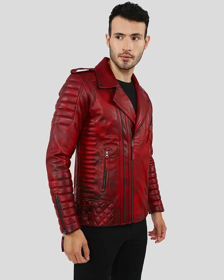 BURKE DISTRESSED RED MOTORCYCLE LEATHER JACKET - Image 7