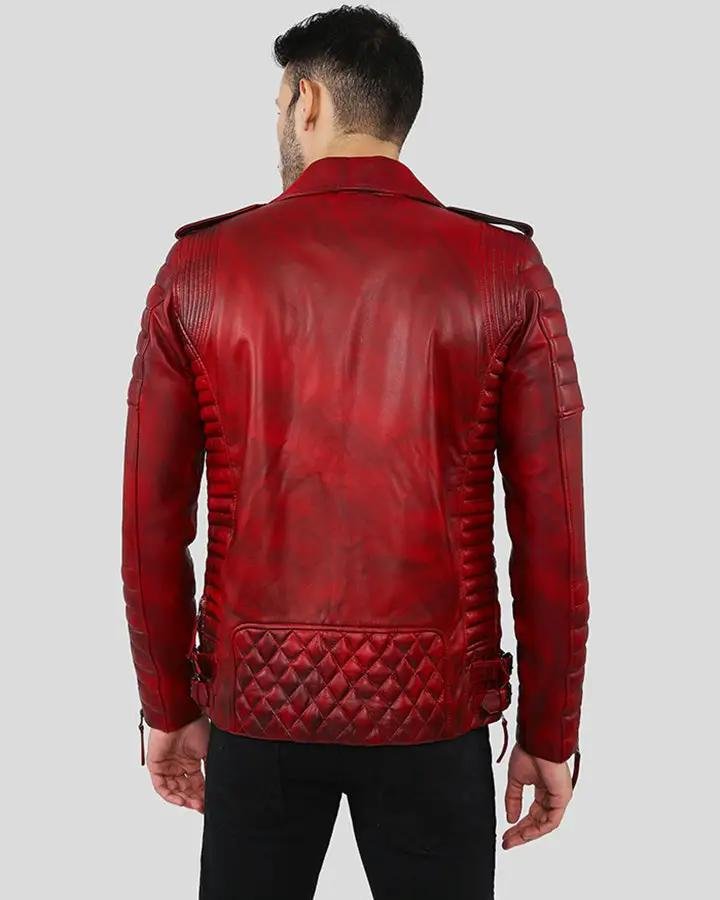 BURKE DISTRESSED RED MOTORCYCLE LEATHER JACKET - Image 6