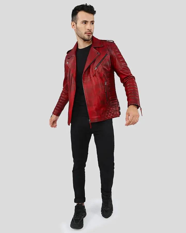 BURKE DISTRESSED RED MOTORCYCLE LEATHER JACKET - Image 4