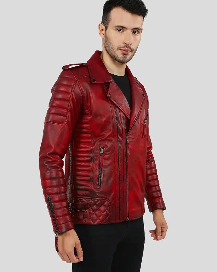 BURKE DISTRESSED RED MOTORCYCLE LEATHER JACKET - Image 3