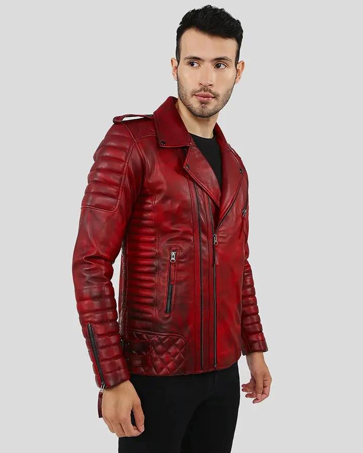 BURKE DISTRESSED RED MOTORCYCLE LEATHER JACKET