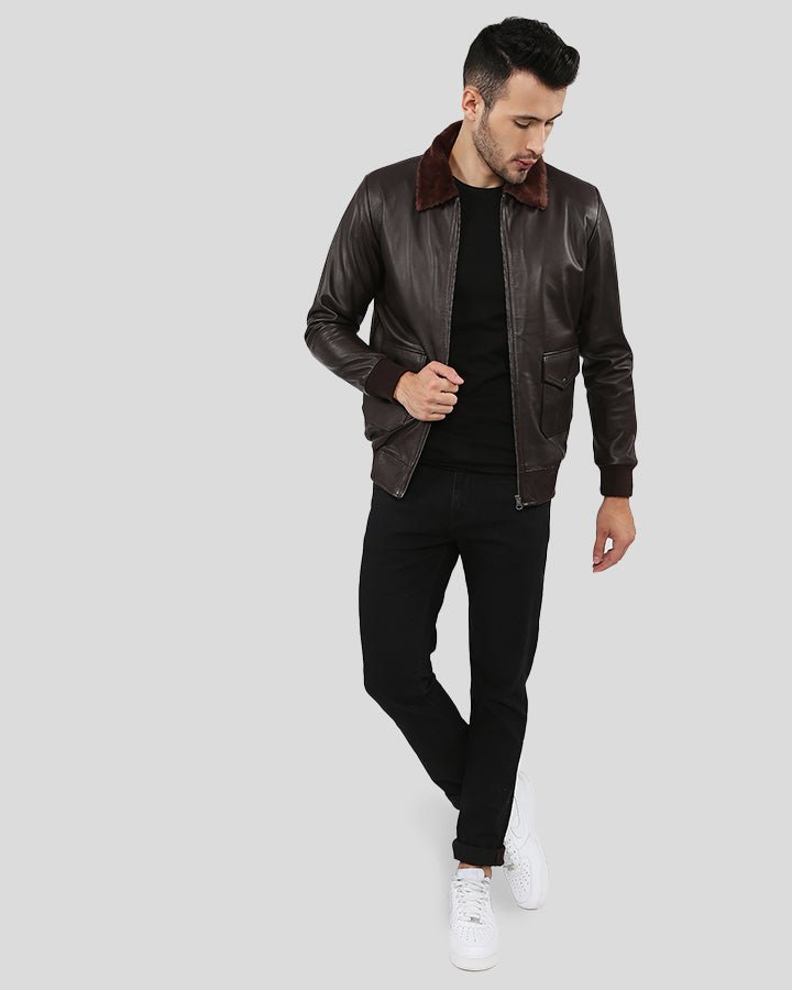 DARIUS BROWN BOMBER LEATHER JACKET - Image 7