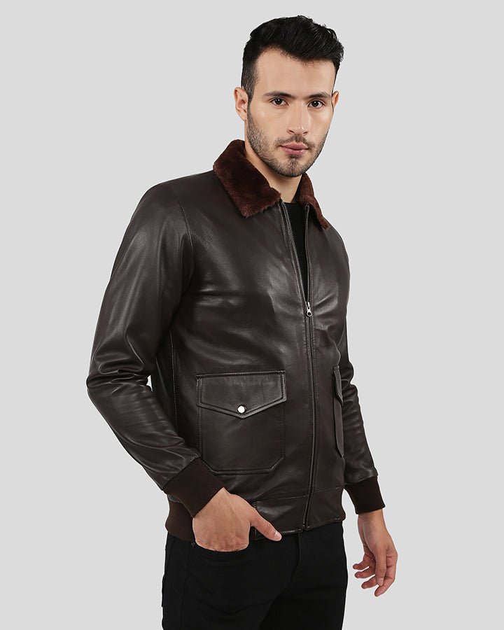 DARIUS BROWN BOMBER LEATHER JACKET - Image 5