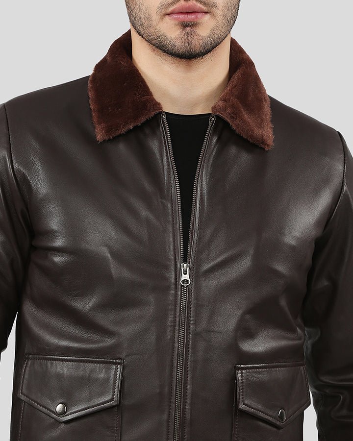 DARIUS BROWN BOMBER LEATHER JACKET - Image 3