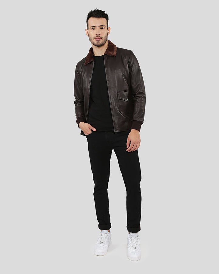 DARIUS BROWN BOMBER LEATHER JACKET - Image 2