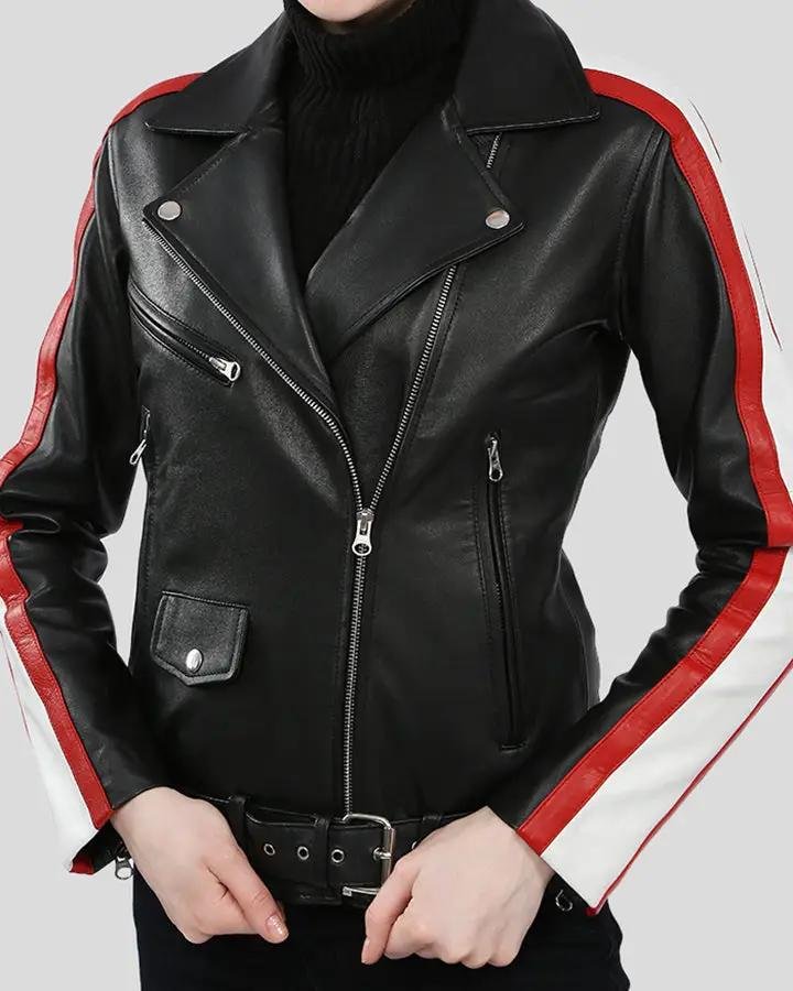 ZELDA BLACK BIKER LEATHER JACKET - Image 6