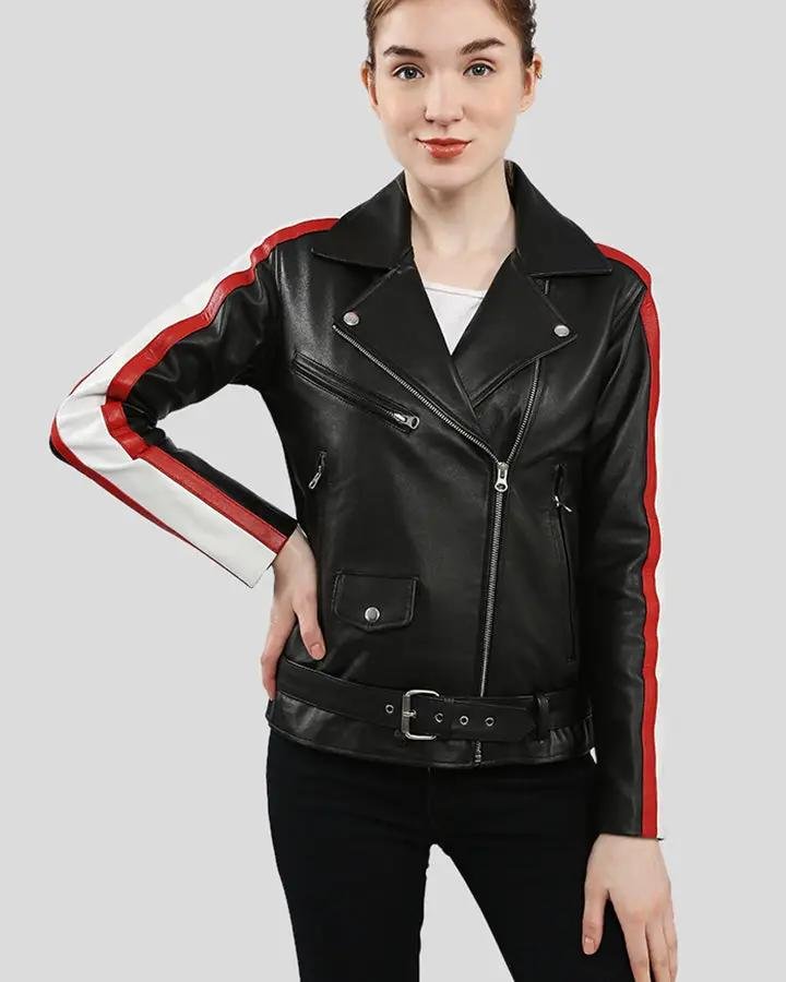 ZELDA BLACK BIKER LEATHER JACKET - Image 5
