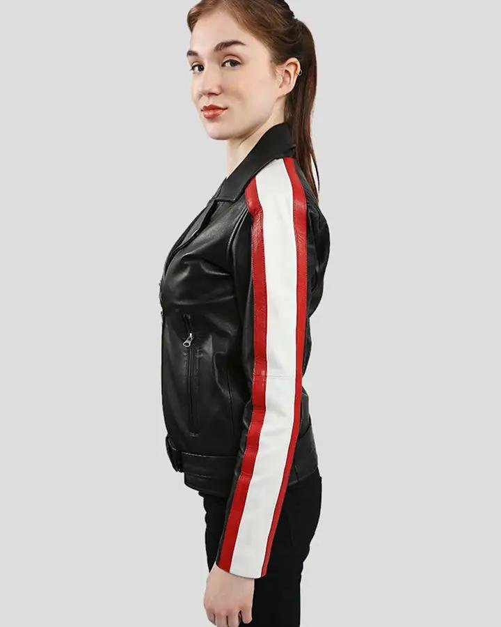 ZELDA BLACK BIKER LEATHER JACKET - Image 4