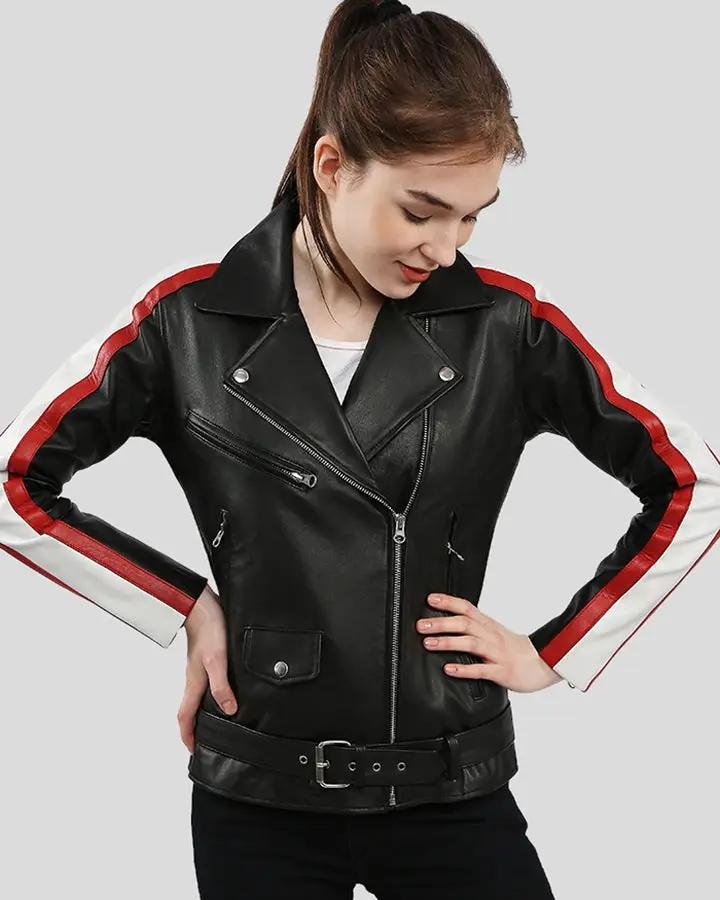 ZELDA BLACK BIKER LEATHER JACKET - Image 3