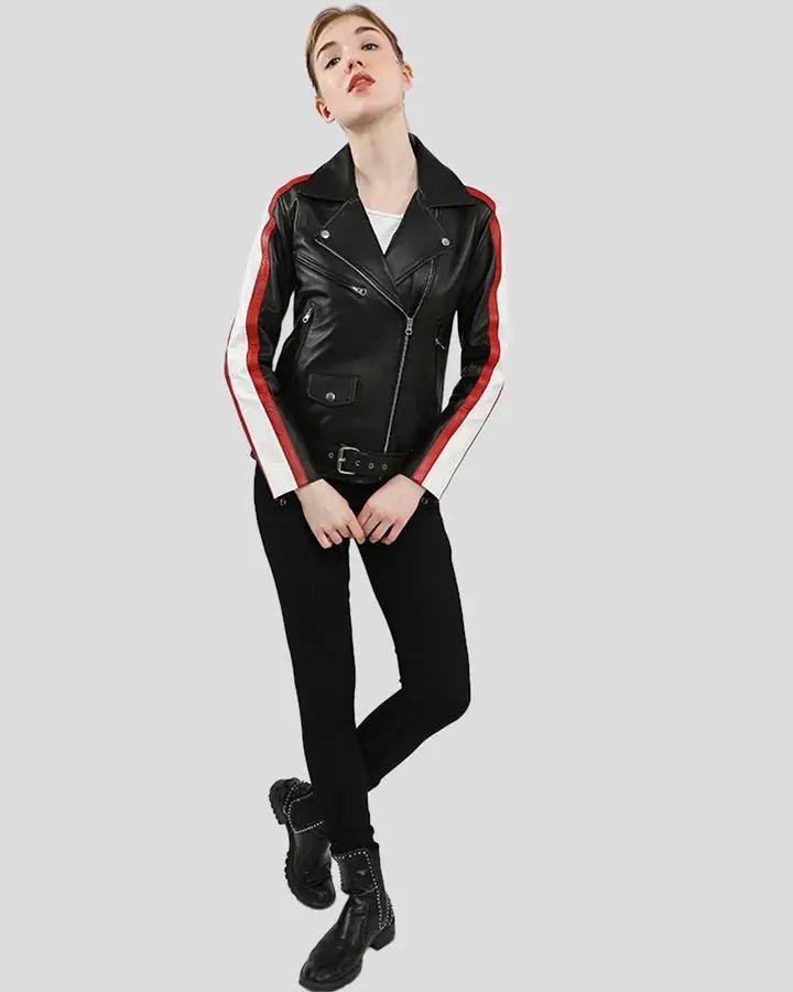 ZELDA BLACK BIKER LEATHER JACKET - Image 2