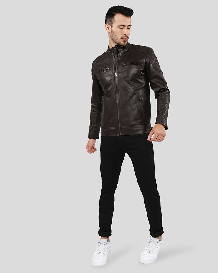 PIKE BROWN QUILTED RACER LEATHER JACKET - Image 3