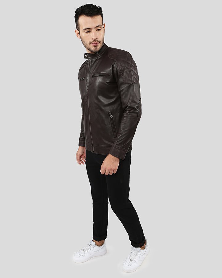 PIKE BROWN QUILTED RACER LEATHER JACKET - Image 2