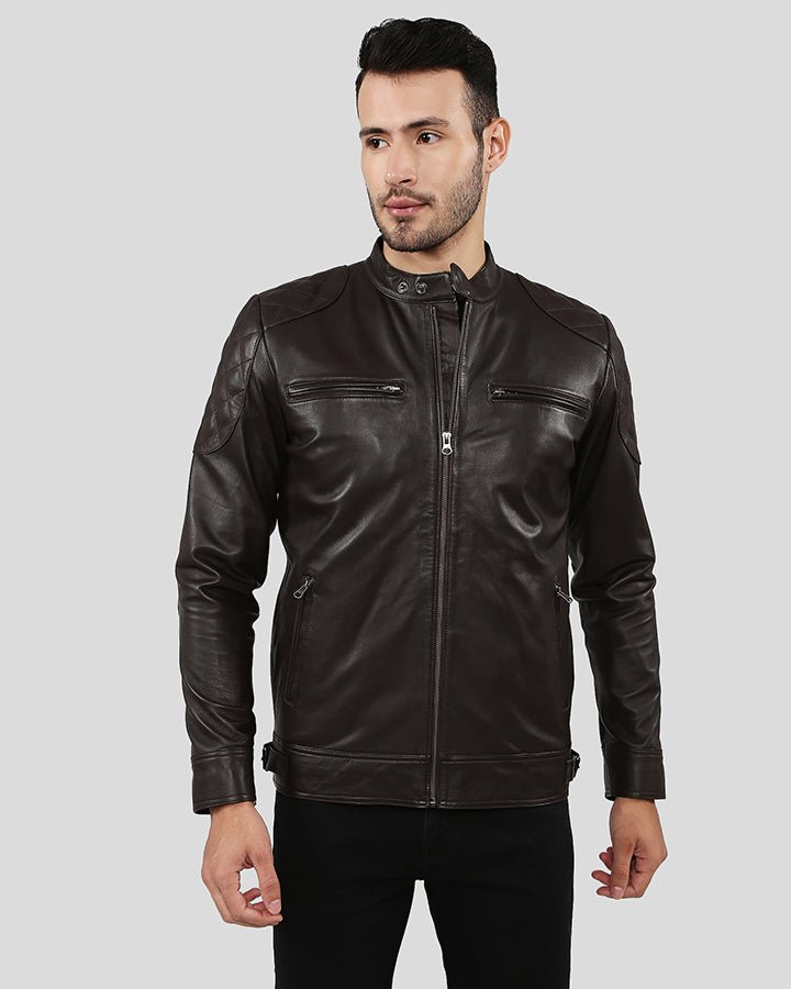 PIKE BROWN QUILTED RACER LEATHER JACKET - Image 10