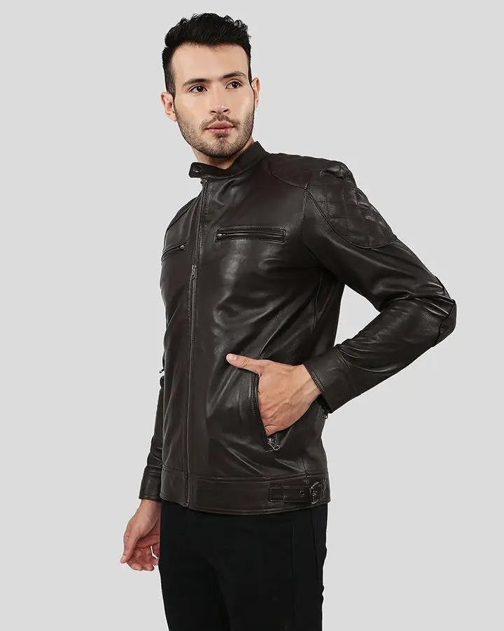 PIKE BROWN QUILTED RACER LEATHER JACKET - Image 9