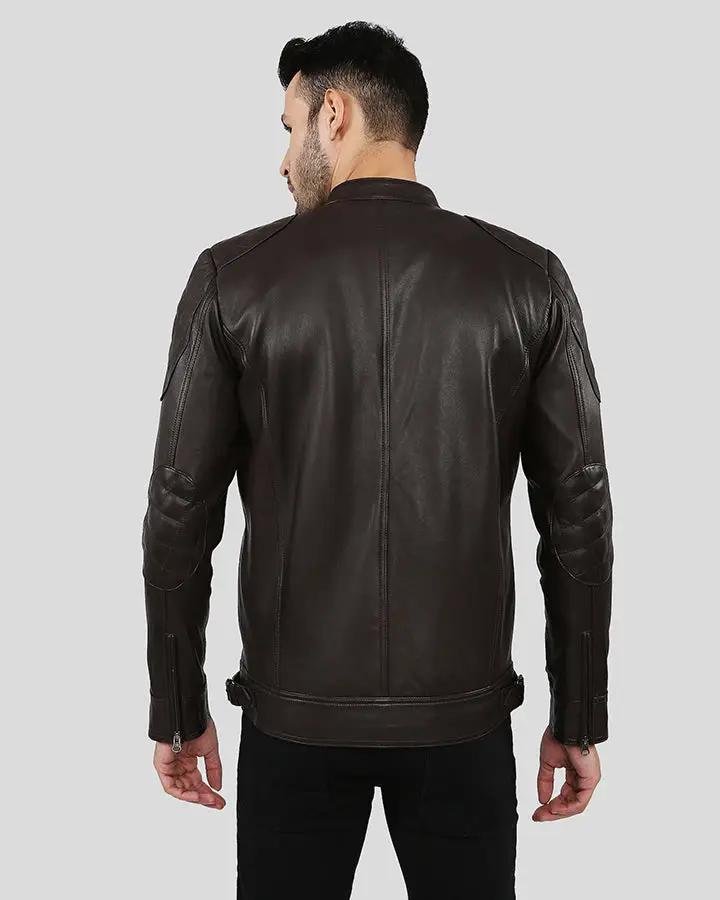 PIKE BROWN QUILTED RACER LEATHER JACKET - Image 8
