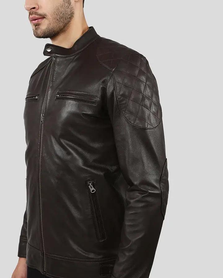 PIKE BROWN QUILTED RACER LEATHER JACKET - Image 7