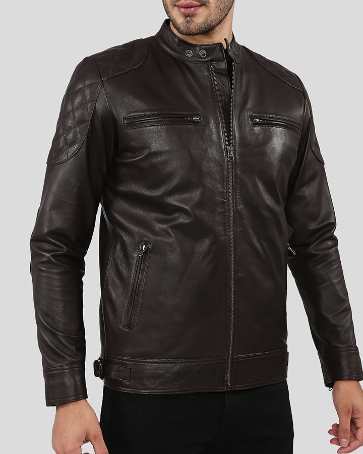 PIKE BROWN QUILTED RACER LEATHER JACKET