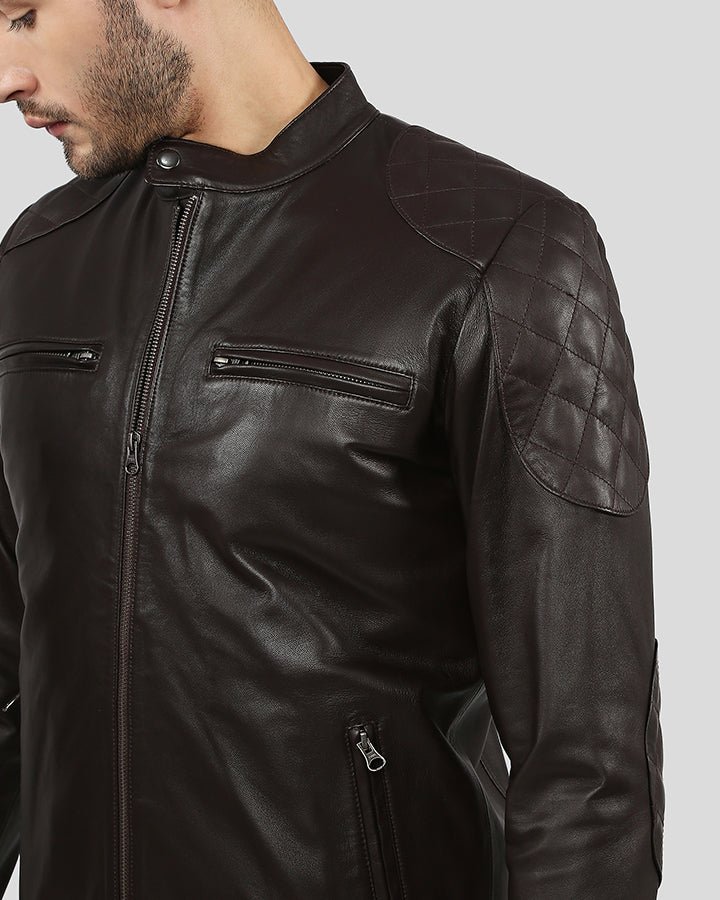 PIKE BROWN QUILTED RACER LEATHER JACKET - Image 6