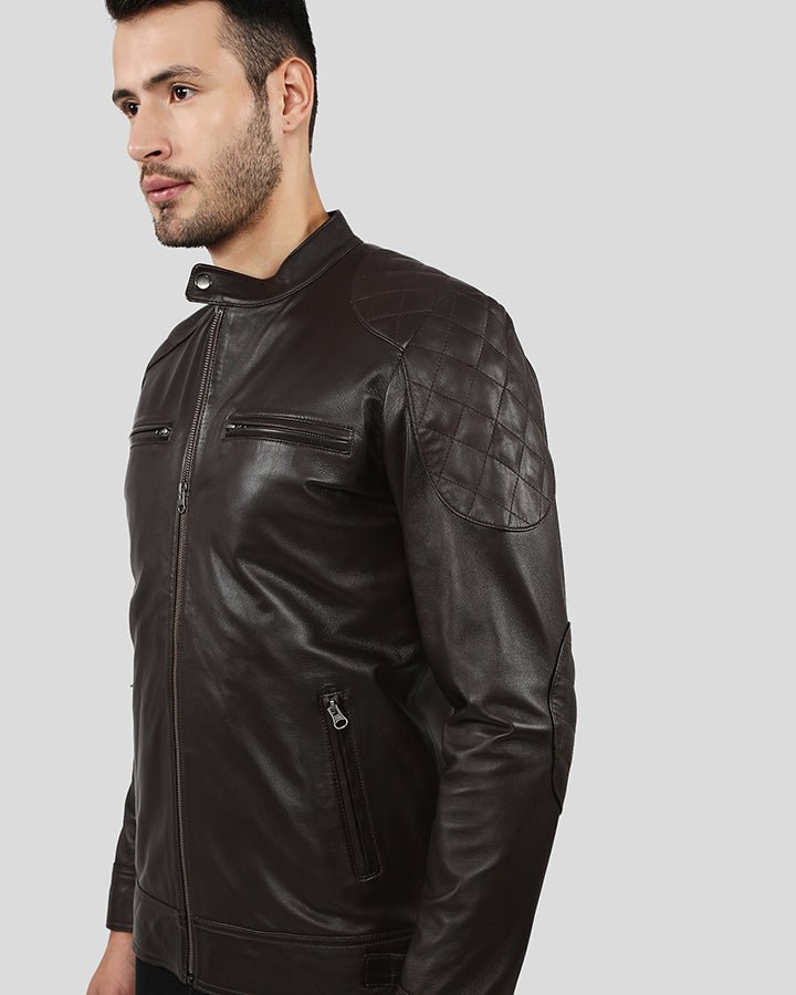 PIKE BROWN QUILTED RACER LEATHER JACKET - Image 5