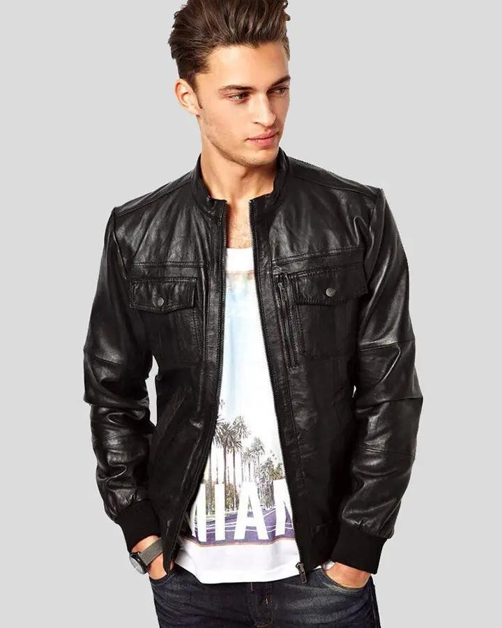 REGGIE BLACK BOMBER LEATHER JACKET