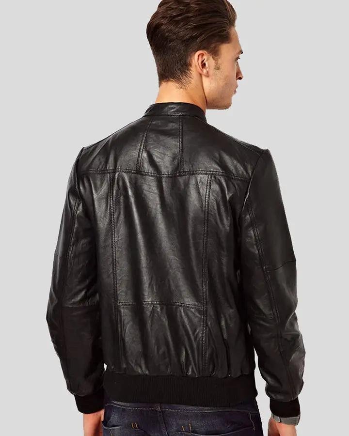 REGGIE BLACK BOMBER LEATHER JACKET - Image 3