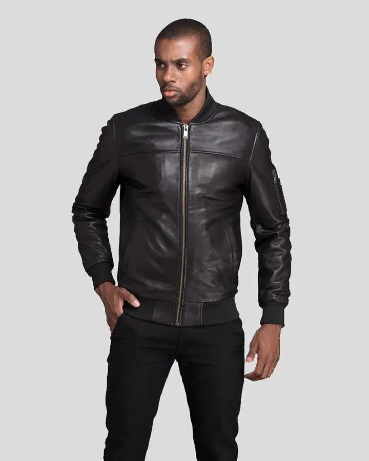 KYROS BLACK BOMBER GENUINE LEATHER JACKET - Image 2