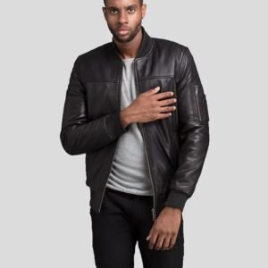 KYROS BLACK BOMBER GENUINE LEATHER JACKET