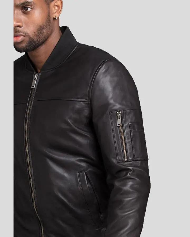 KYROS BLACK BOMBER GENUINE LEATHER JACKET - Image 3