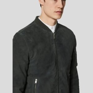 LUCY DARK GREEN SUEDE BOMBER LEATHER JACKET