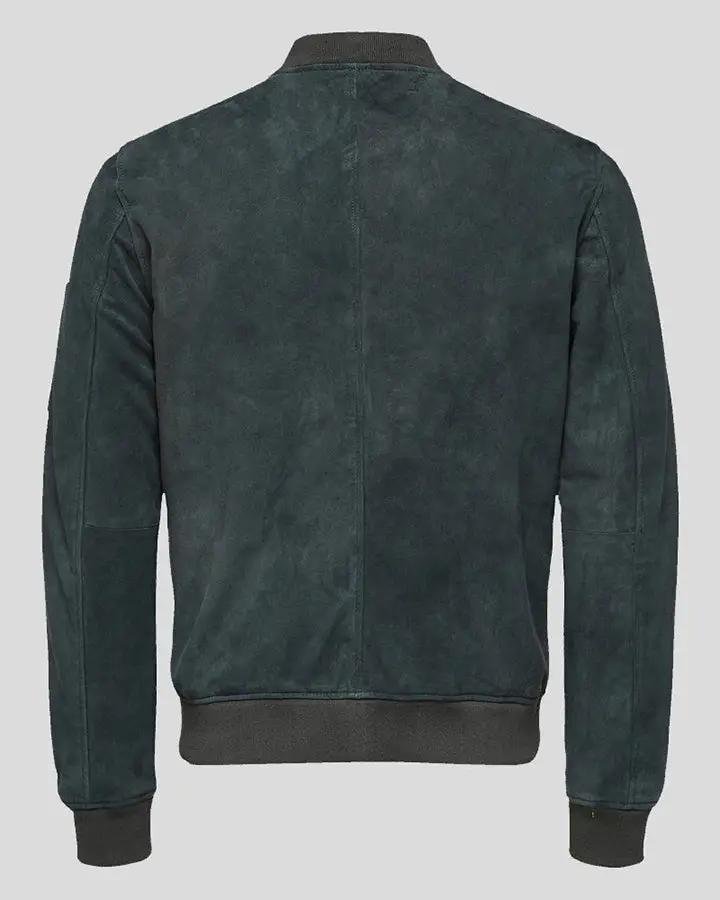 LUCY DARK GREEN SUEDE BOMBER LEATHER JACKET - Image 4
