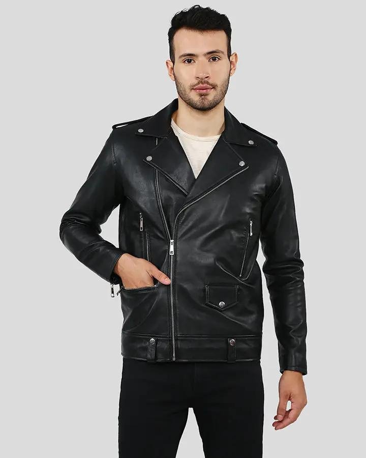 GREGOR BLACK BIKER LEATHER JACKET