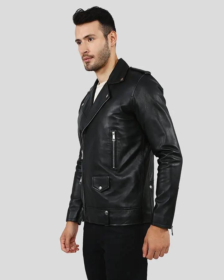 GREGOR BLACK BIKER LEATHER JACKET - Image 2