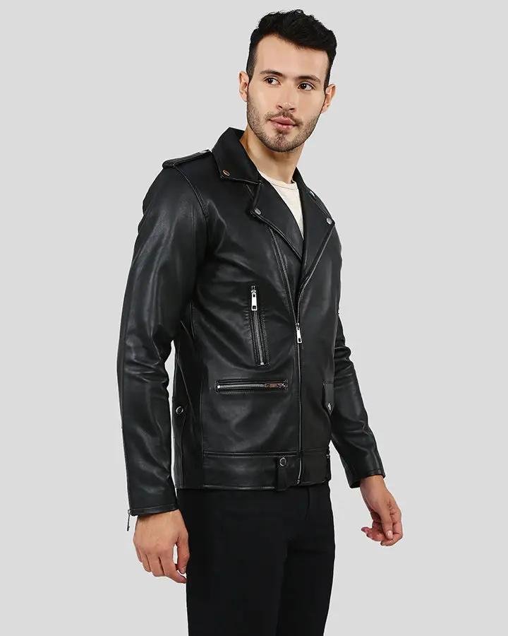 GREGOR BLACK BIKER LEATHER JACKET - Image 3