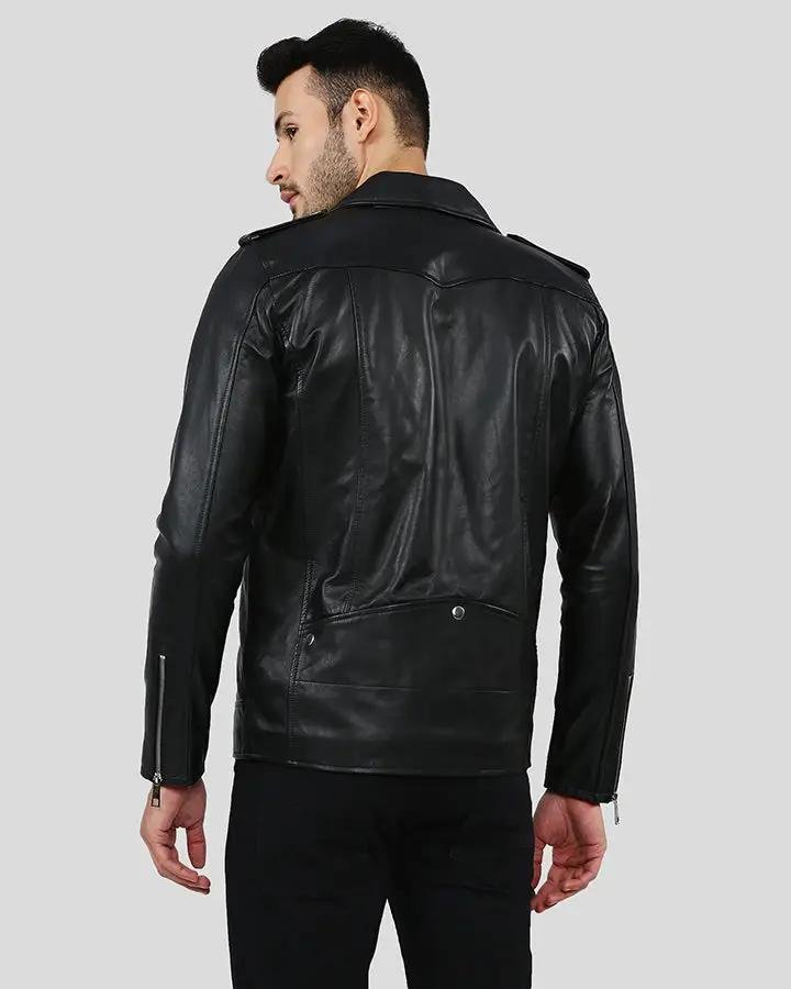 GREGOR BLACK BIKER LEATHER JACKET - Image 5