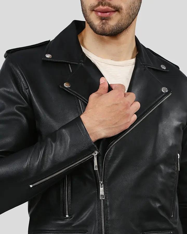 GREGOR BLACK BIKER LEATHER JACKET - Image 6